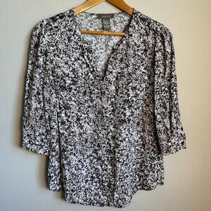 Kenar Womens Abstract 3/4 Sleeve Popover‎ V-Neck Rayon Blouse Multicolor Size L